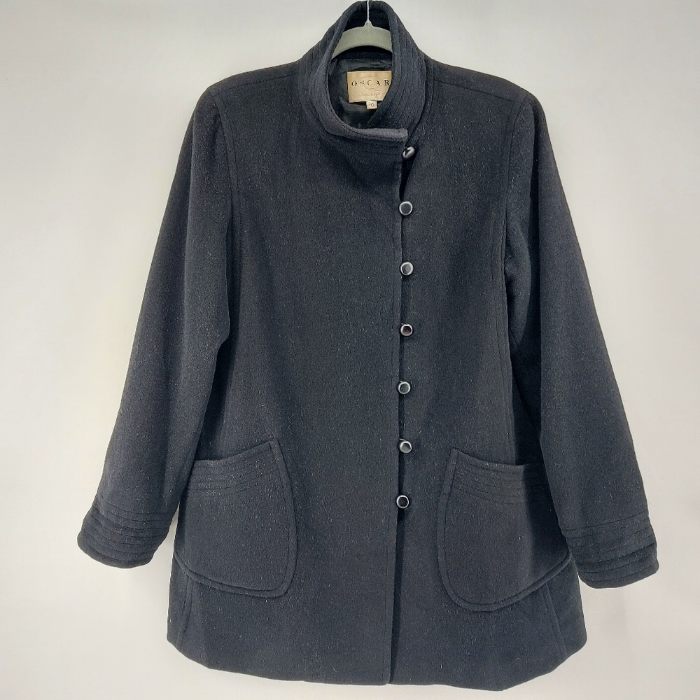 Oscar de la Renta Wool Angora blend black coat size 10
